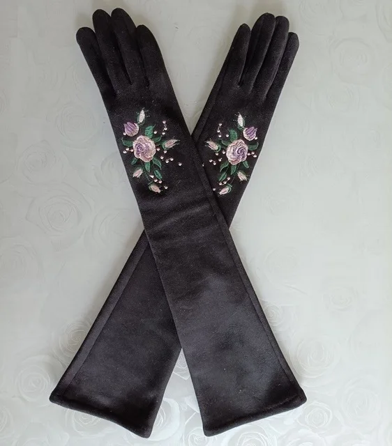Women Gloves Winter Touch Screen 2021 New Long Style Suede Touch Screen Gloves Black Gray Composite Suede Fashion - Image 15
