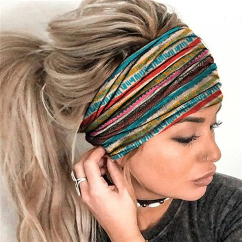 Women Hair Bands Headband Bohemian Sports Run Bandage Elastic Girl Wide Headband Print Wide Headwrap Headpiece Hairband Ladies - Image 18