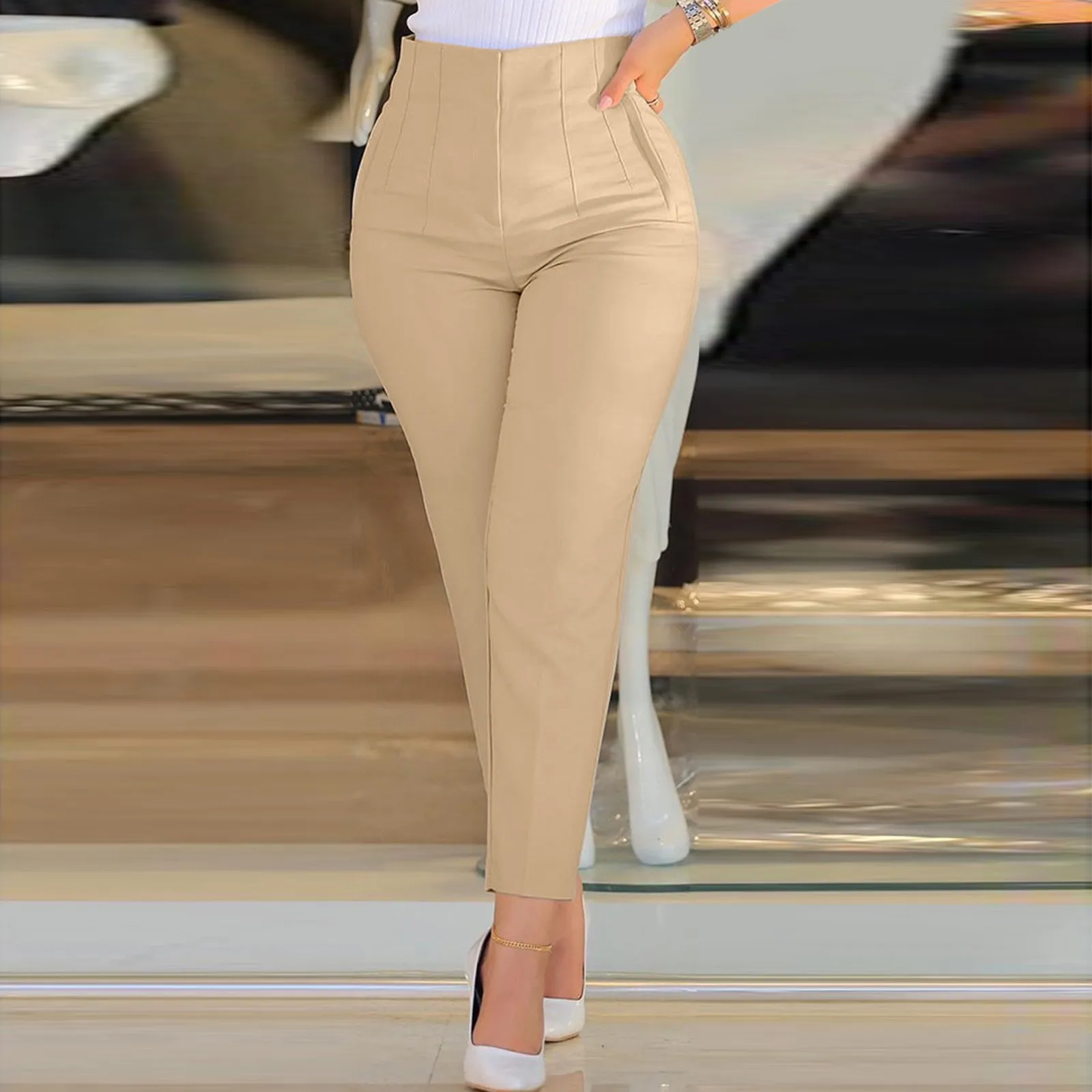 Women High Waist Cropped Work Pants Plaid Dress Pants for Women Business Casual Dress Pants for Women Business Casual - Image 4