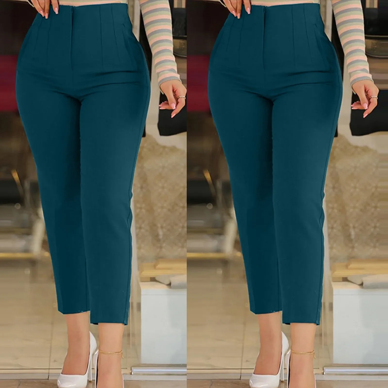 Women High Waist Cropped Work Pants Plaid Dress Pants for Women Business Casual Dress Pants for Women Business Casual - Image 6