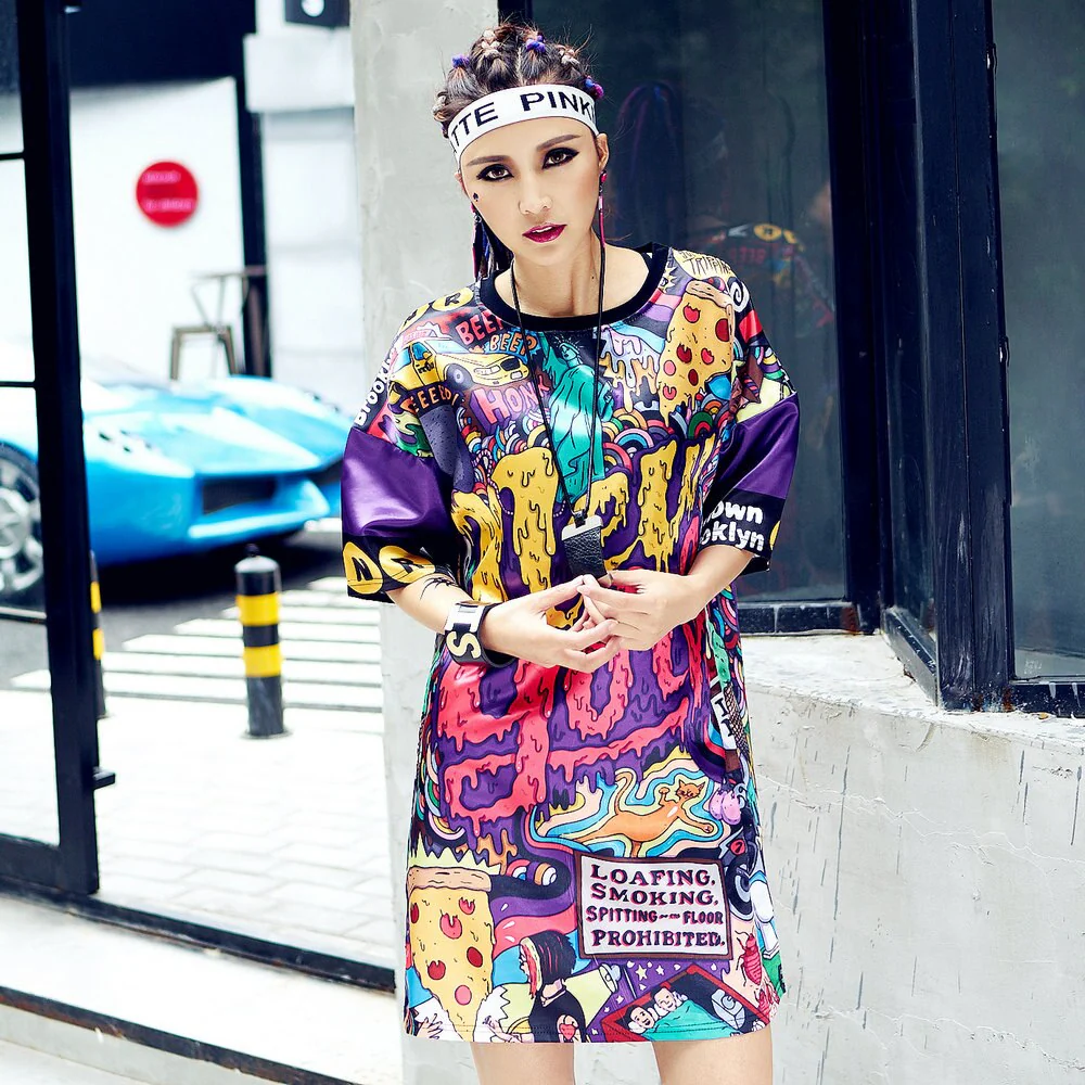 Women Hip Hop Long T Shirt Mesh Breathable Loose New York Letter Printed Pullovers Short Sleeve Tee Dress Streetwear - Image 4