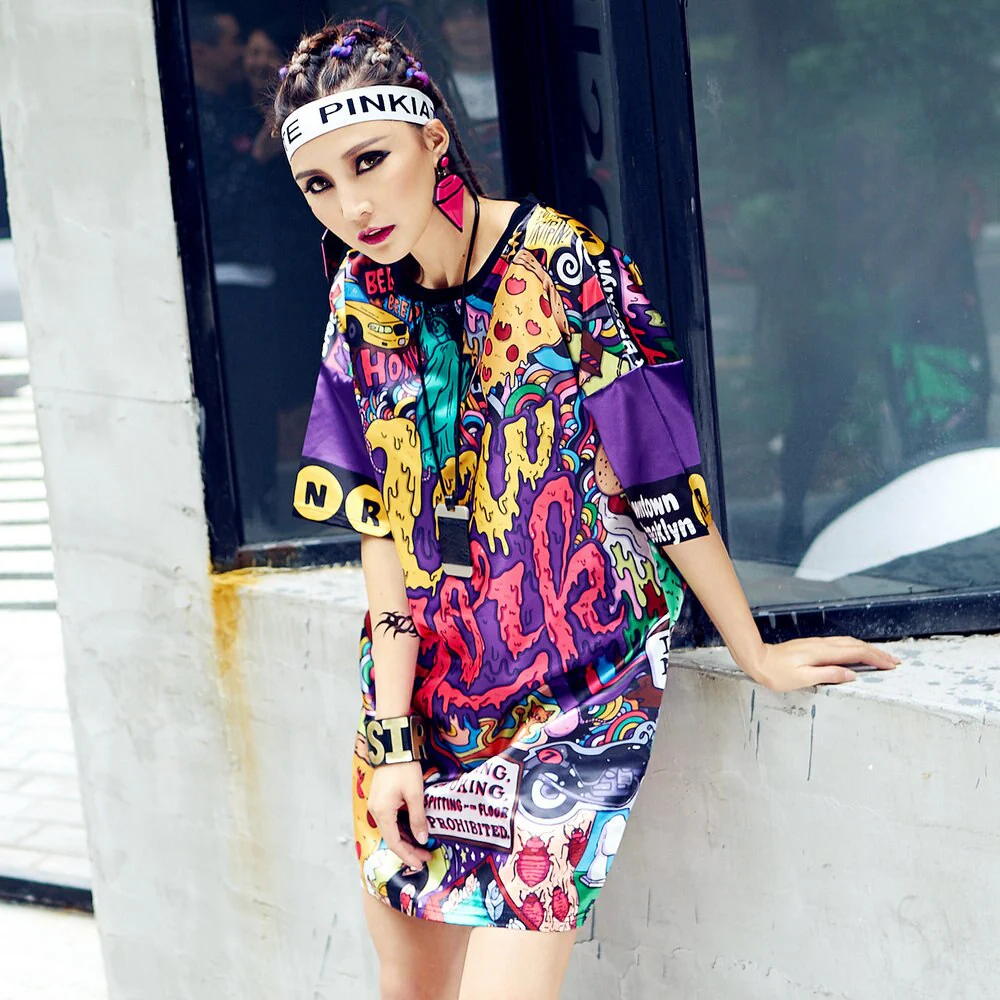 Women Hip Hop Long T Shirt Mesh Breathable Loose New York Letter Printed Pullovers Short Sleeve Tee Dress Streetwear - Image 6