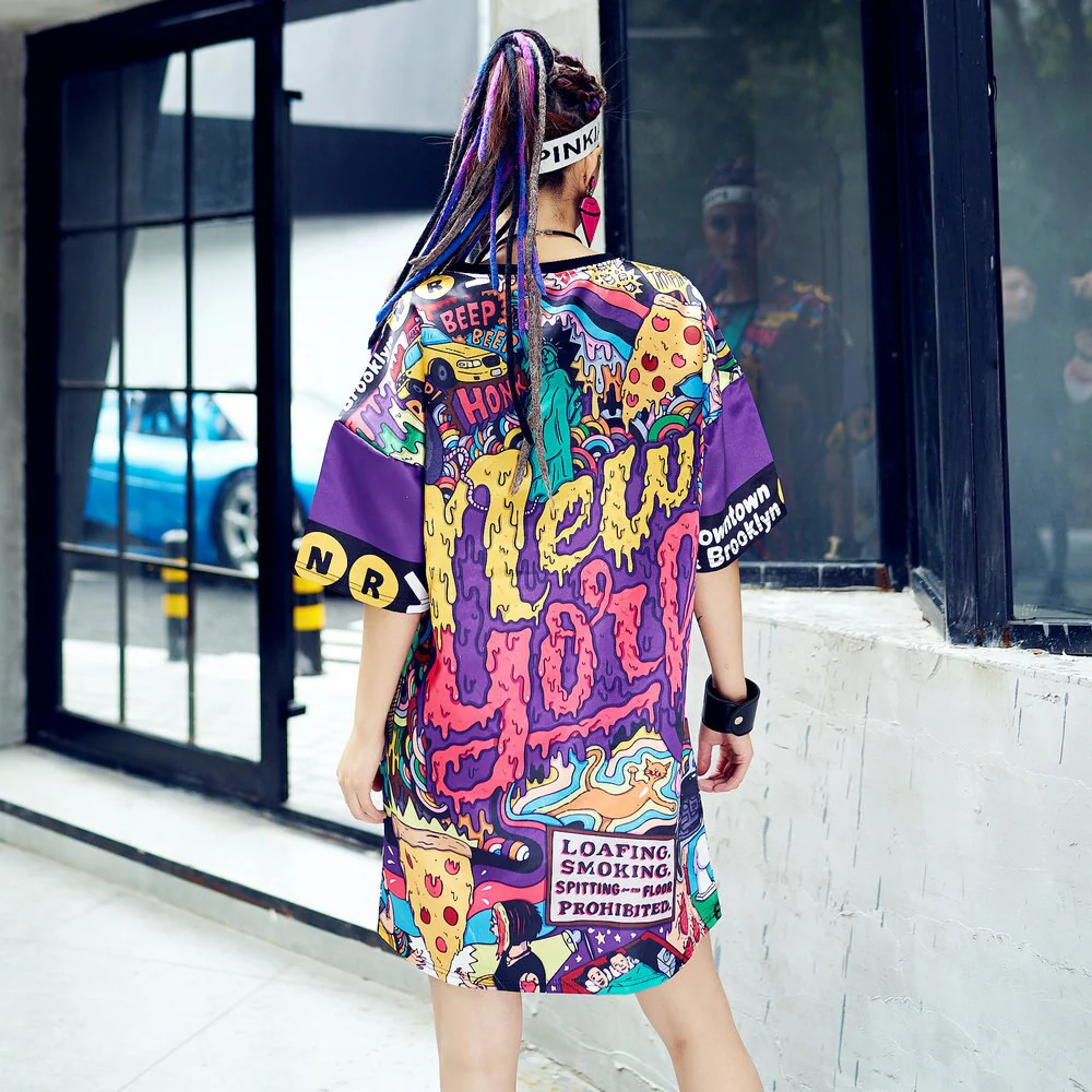 Women Hip Hop Long T Shirt Mesh Breathable Loose New York Letter Printed Pullovers Short Sleeve Tee Dress Streetwear - Image 7