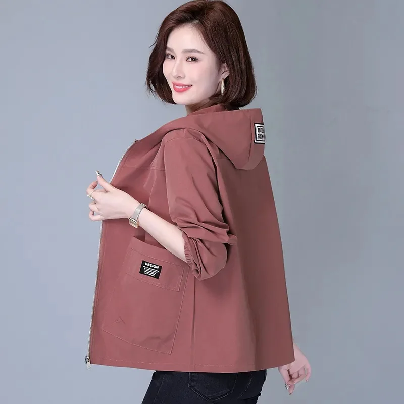 Women Jackets Hooded Summer Sun-proof Zipper Trench Coats Loose Windbreaker Solid Color Outerwear Breathable Lightweight Clothes - Image 2