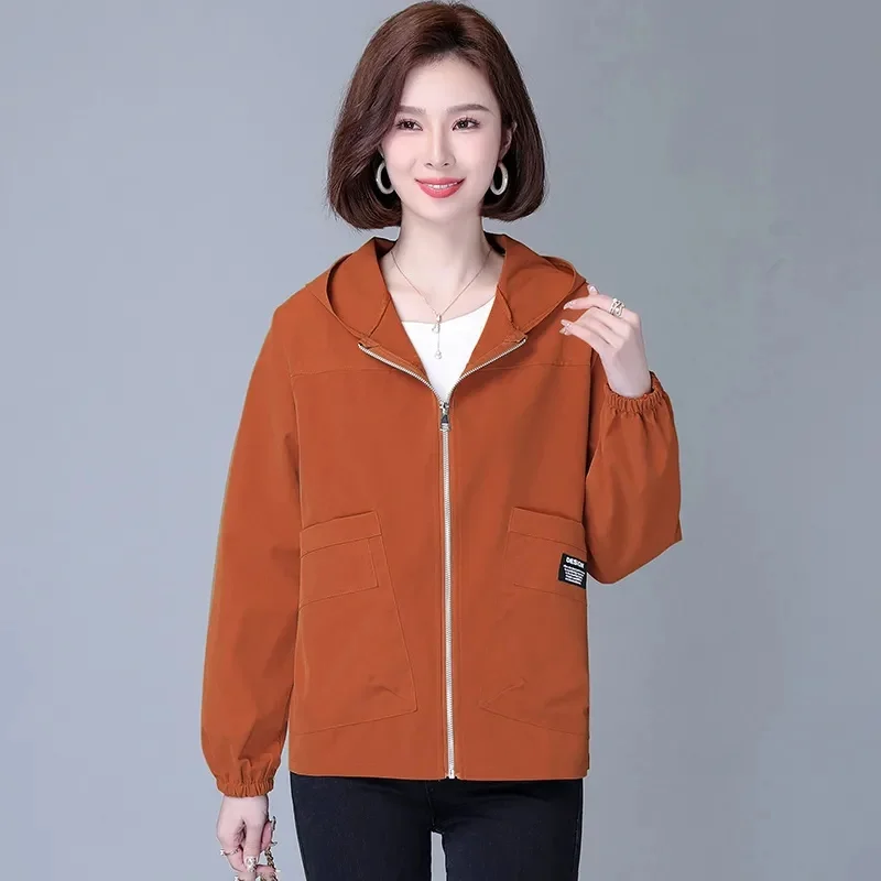 Women Jackets Hooded Summer Sun-proof Zipper Trench Coats Loose Windbreaker Solid Color Outerwear Breathable Lightweight Clothes - Image 3