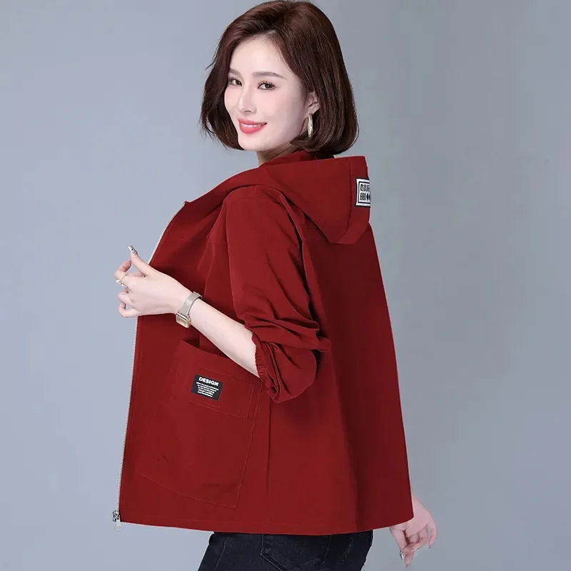 Women Jackets Hooded Summer Sun-proof Zipper Trench Coats Loose Windbreaker Solid Color Outerwear Breathable Lightweight Clothes - Image 7