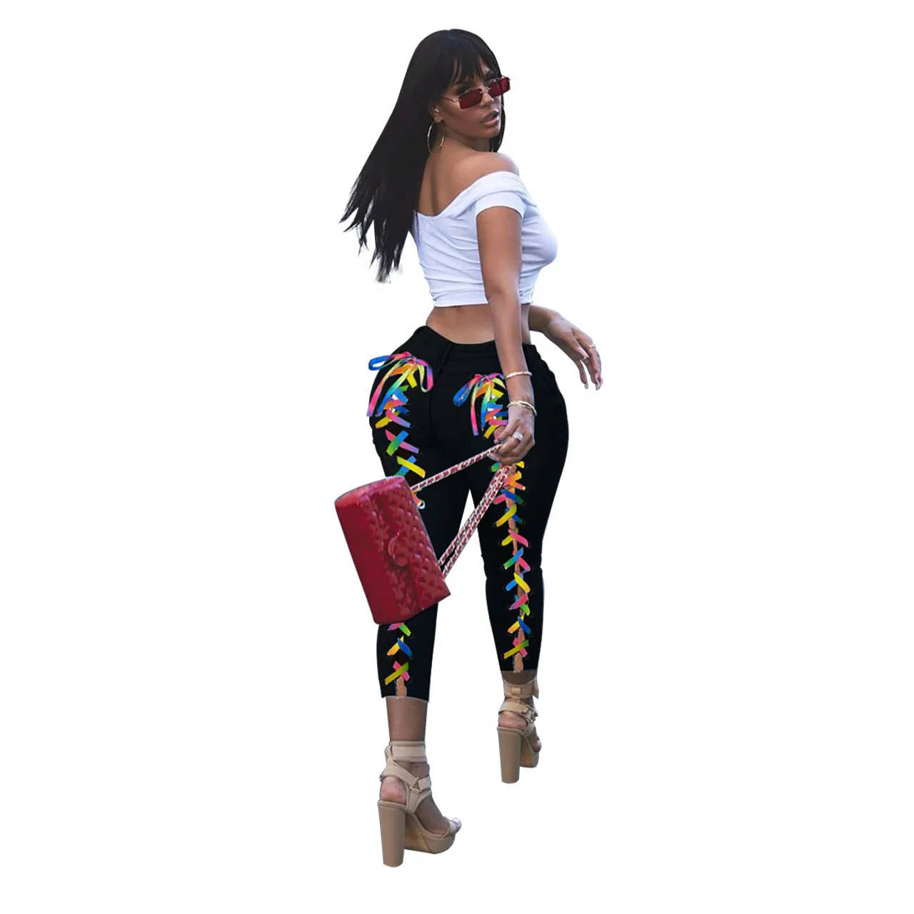 Women Jeans Back Criss-cross Lace Up Sexy Hole Sheath Elastic Mid Waist Long Pencil Denim Ankle-Length Pants Skinny Jeans - Image 3