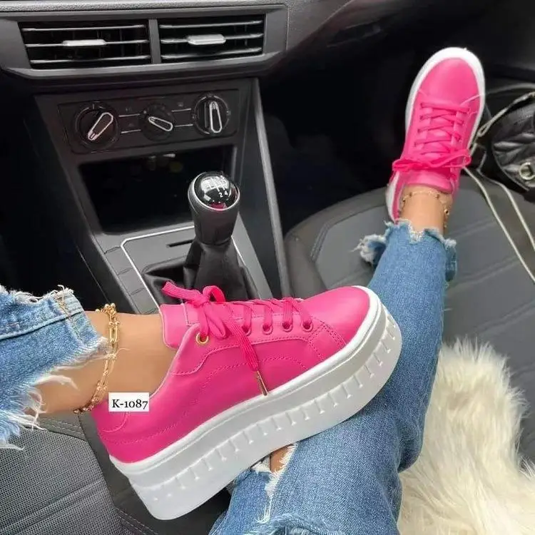 Women Leather Platform Shoes Fashion Solid Color Chunky Heel Sneakers Casual Flat Sports Shoes Designer Shoes Zapatillas Mujer - Image 10