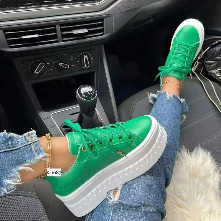 Women Leather Platform Shoes Fashion Solid Color Chunky Heel Sneakers Casual Flat Sports Shoes Designer Shoes Zapatillas Mujer - Image 8