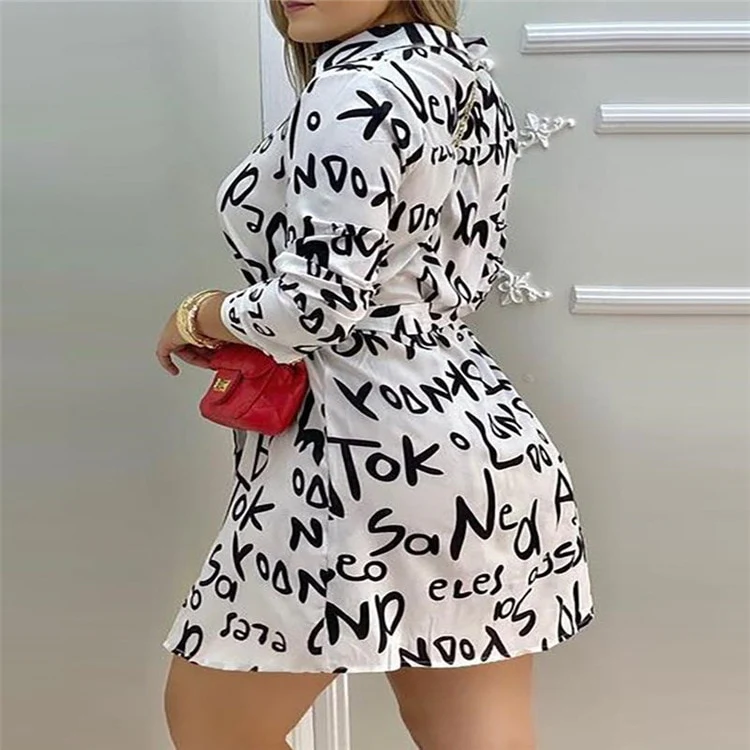 Women Long Sleeve V Neck Loose Blouse New Femal Ladies Sexy Letter Print  Dress Elegant Party Dress Office Lady Shirts Dress - Image 3