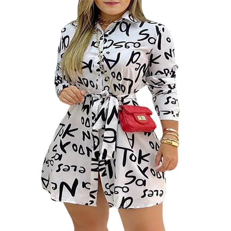 Women Long Sleeve V Neck Loose Blouse New Femal Ladies Sexy Letter Print  Dress Elegant Party Dress Office Lady Shirts Dress - Image 5