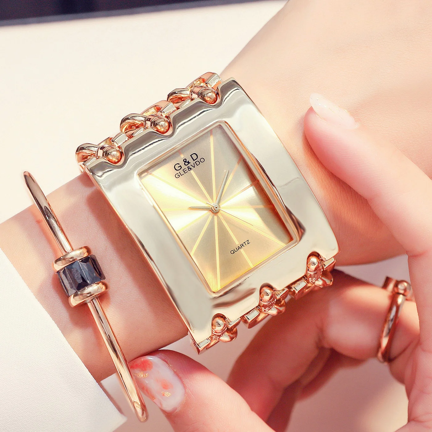 Women Luxury Brand Watch Dress Rhinestone Women Wristwatches Stylish Gold Female Watches - Image 7