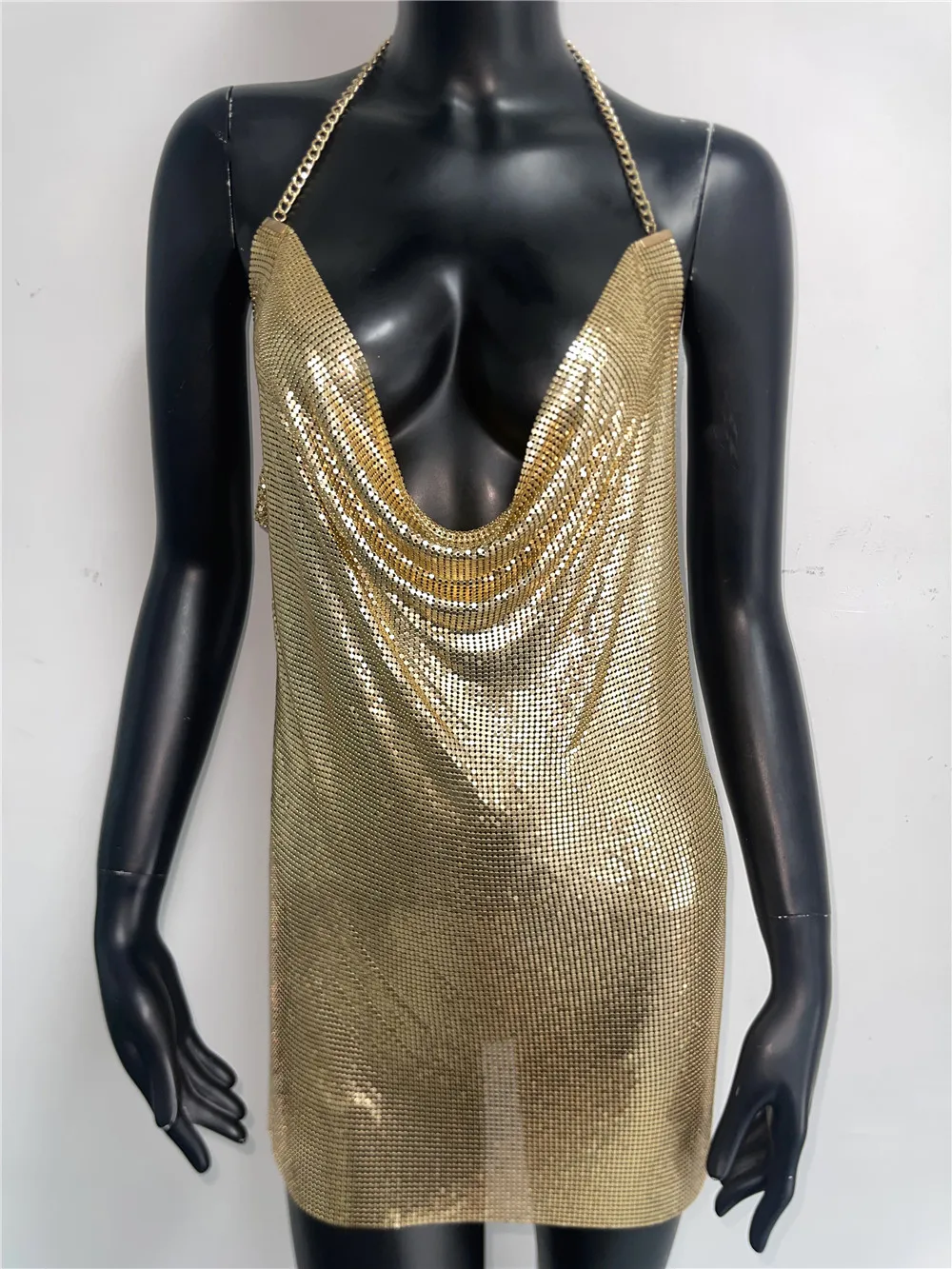 Women Luxury Metallic Sequins Mini Dress Sexy Backless Halter Neck Deep V Neck Party Dresses Rave Nightclub Streetwear 2024 New - Image 5