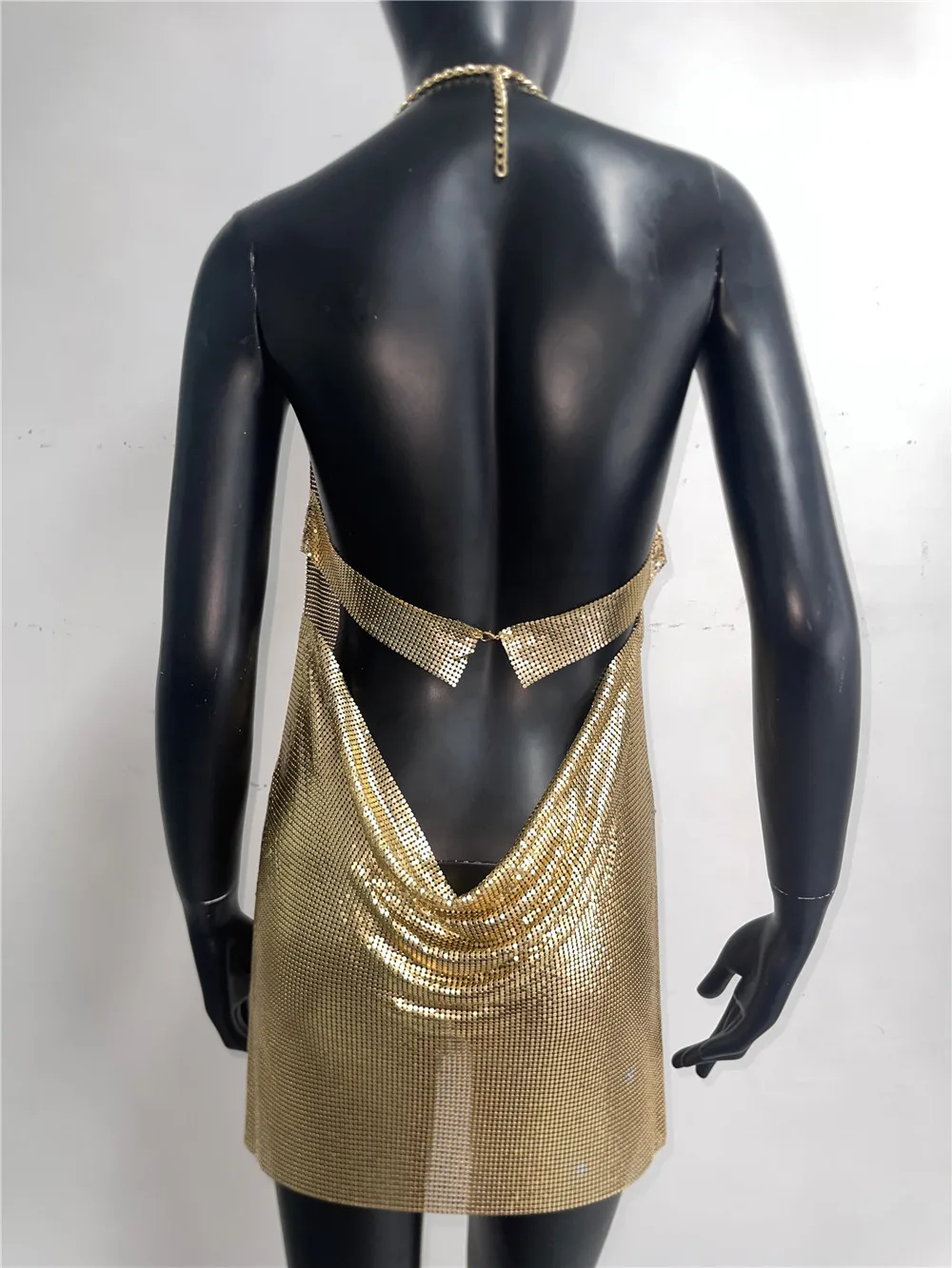 Women Luxury Metallic Sequins Mini Dress Sexy Backless Halter Neck Deep V Neck Party Dresses Rave Nightclub Streetwear 2024 New - Image 6