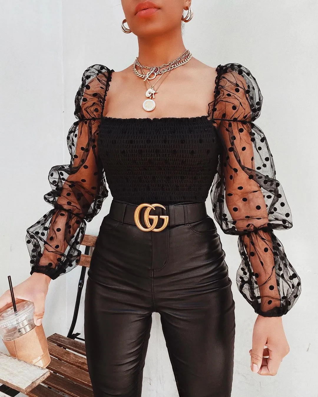 Women Mesh Sheer Blouse Chiffon See-through Long Sleeve Top Shirt Blouse Fashion Organza Transparent White Shirt Female Blusas - Image 3