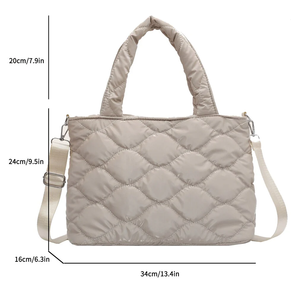 Women Messenger Bag Solid Color Nylon Cotton-padded Female Down Bags Casual Zipper Winter Fashion Quilted Ladies Large Tote - Image 10