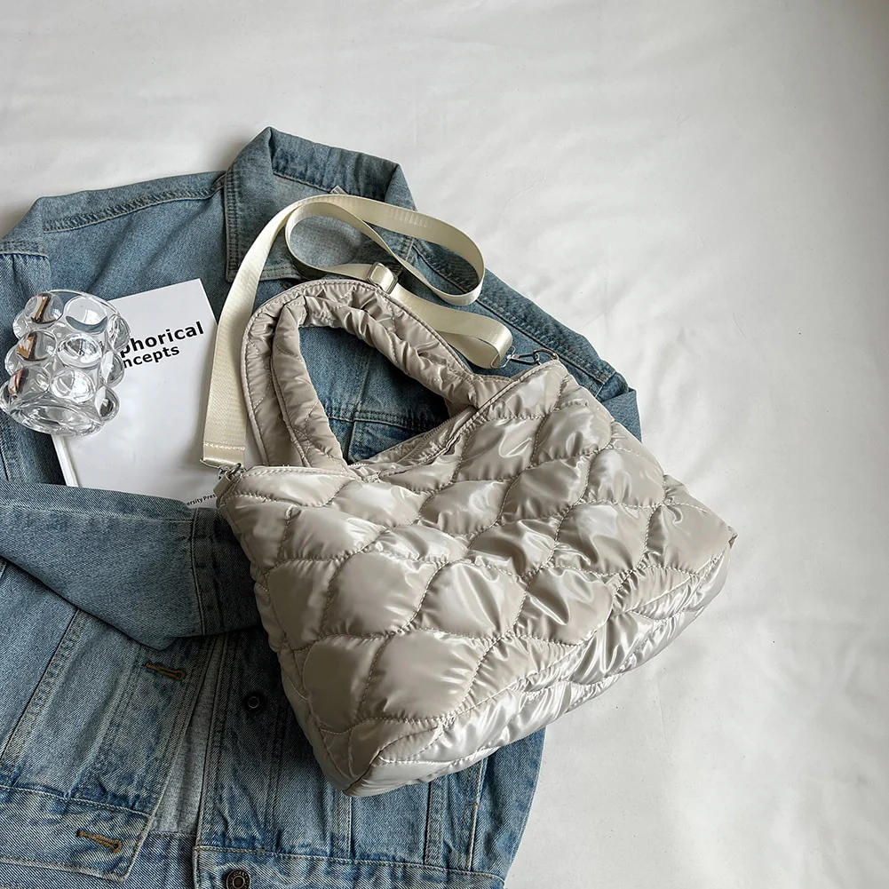 Women Messenger Bag Solid Color Nylon Cotton-padded Female Down Bags Casual Zipper Winter Fashion Quilted Ladies Large Tote - Image 7