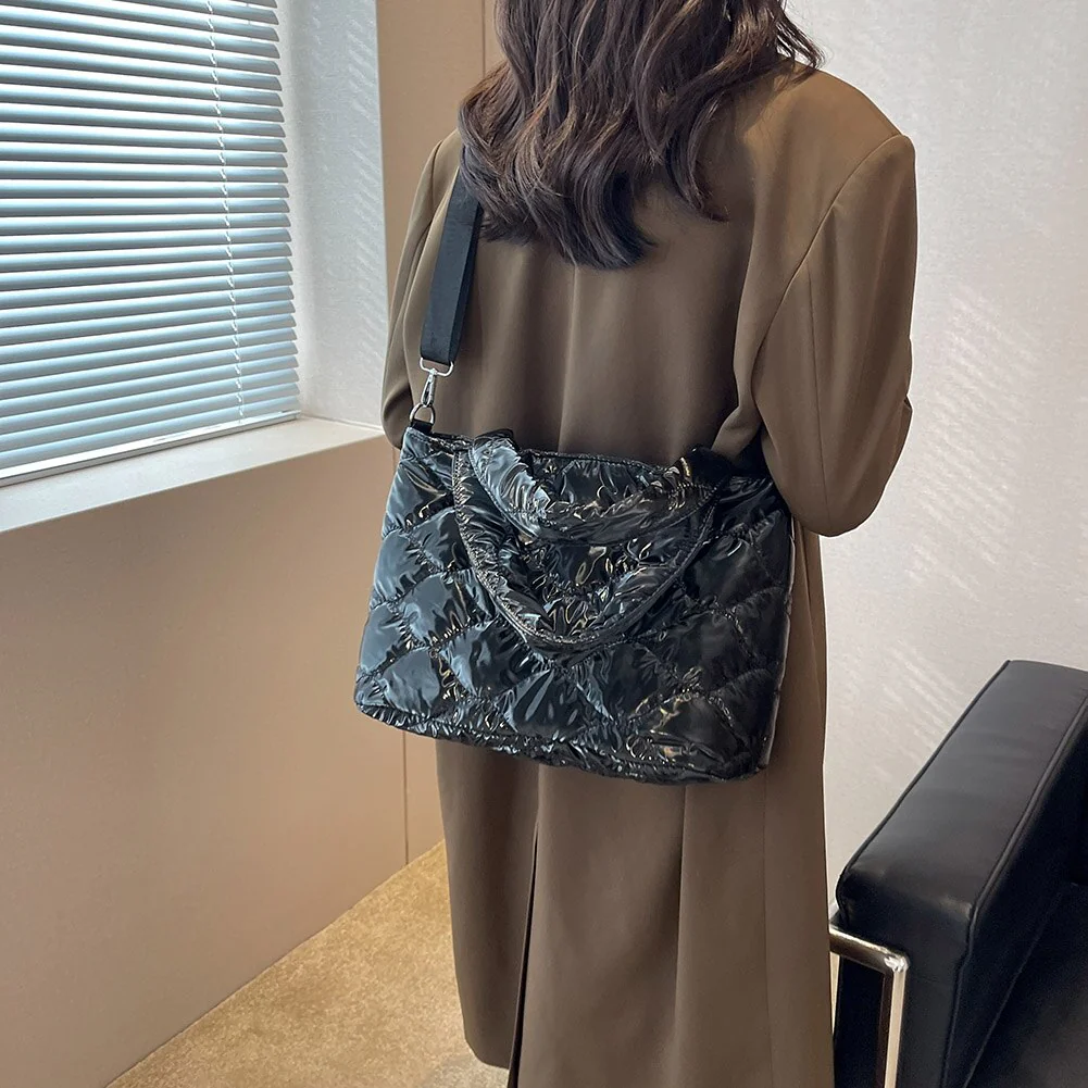 Women Messenger Bag Solid Color Nylon Cotton-padded Female Down Bags Casual Zipper Winter Fashion Quilted Ladies Large Tote - Image 9
