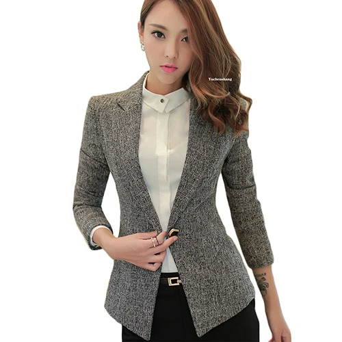 Women Notched Collar Blazer With Slanted Pocket New Fall Winter Green Gray Single Button Jackets Slim Coat 5XL 6XL 7XL - Image 2