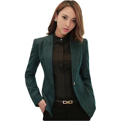 Women Notched Collar Blazer With Slanted Pocket New Fall Winter Green Gray Single Button Jackets Slim Coat 5XL 6XL 7XL - Image 3