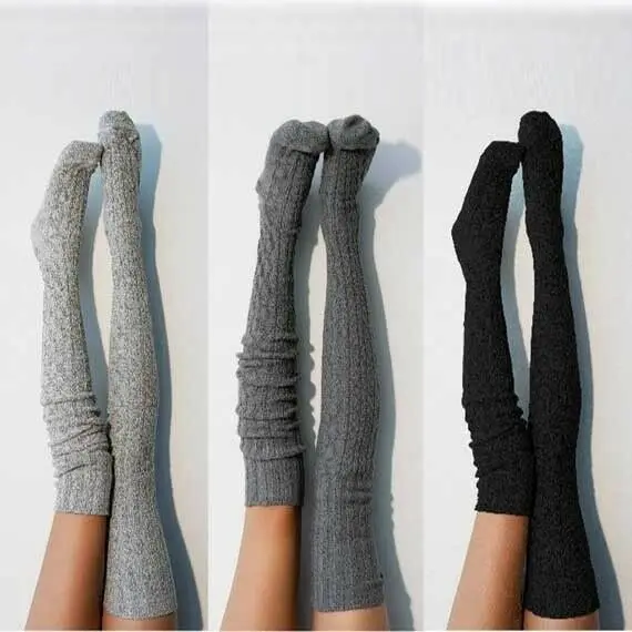 Women Over Knee Socks Fashion Female Sexy Stockings Warm Long Boot Knit Thigh-High Gray Khaki Blue Black - Image 2