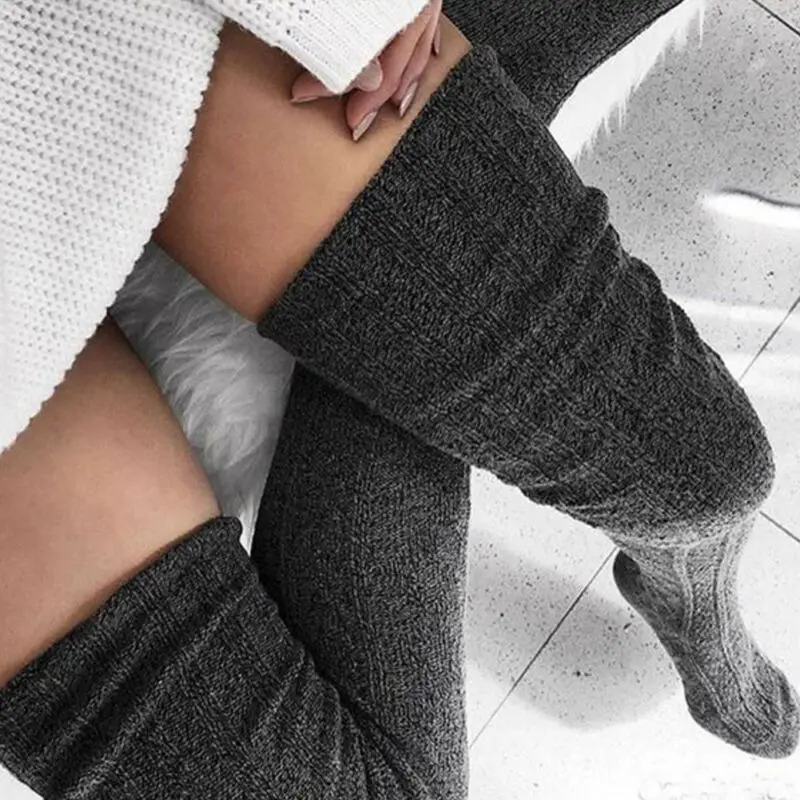 Women Over Knee Socks Fashion Female Sexy Stockings Warm Long Boot Knit Thigh-High Gray Khaki Blue Black - Image 3