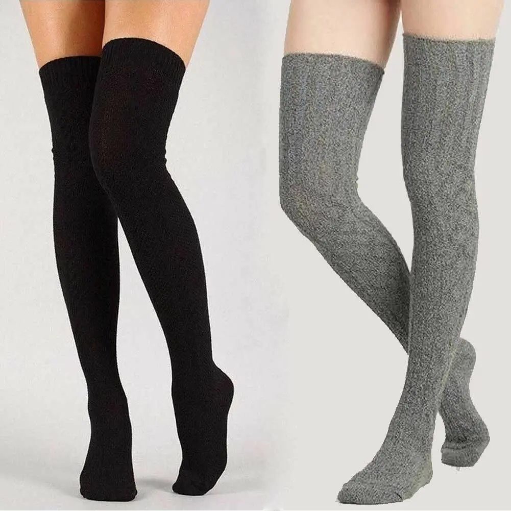 Women Over Knee Socks Fashion Female Sexy Stockings Warm Long Boot Knit Thigh-High Gray Khaki Blue Black - Image 4