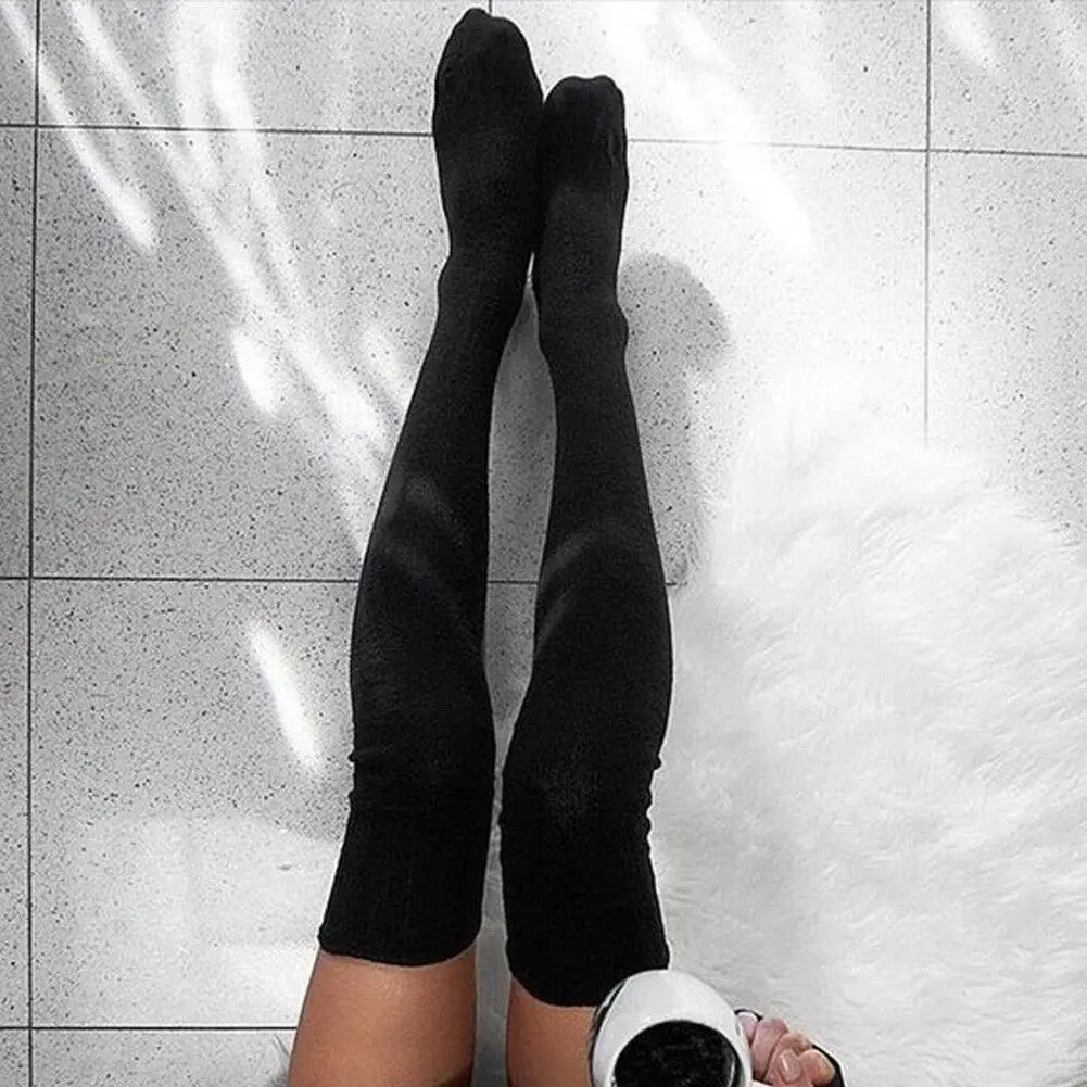 Women Over Knee Socks Fashion Female Sexy Stockings Warm Long Boot Knit Thigh-High Gray Khaki Blue Black - Image 5