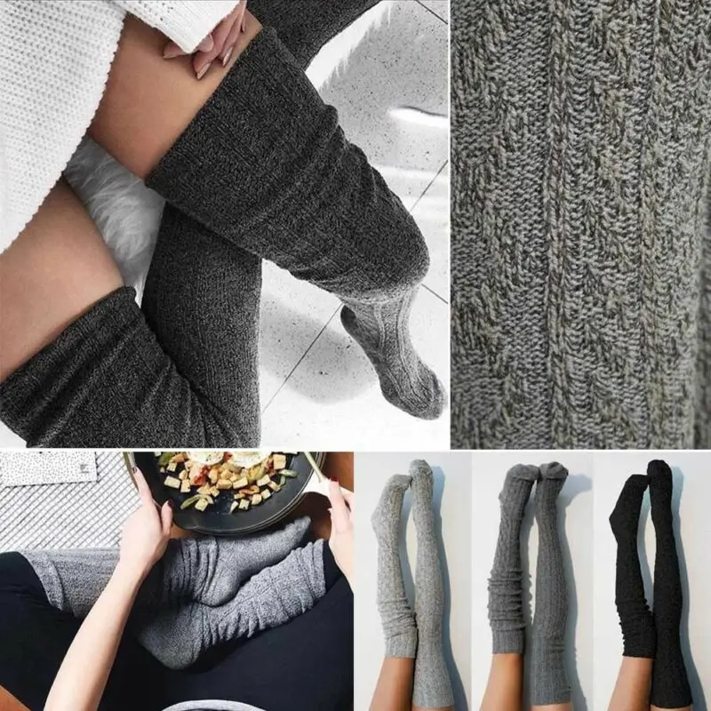 Women Over Knee Socks Fashion Female Sexy Stockings Warm Long Boot Knit Thigh-High Gray Khaki Blue Black - Image 6