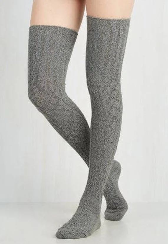 Women Over Knee Socks Fashion Female Sexy Stockings Warm Long Boot Knit Thigh-High Gray Khaki Blue Black - Image 7