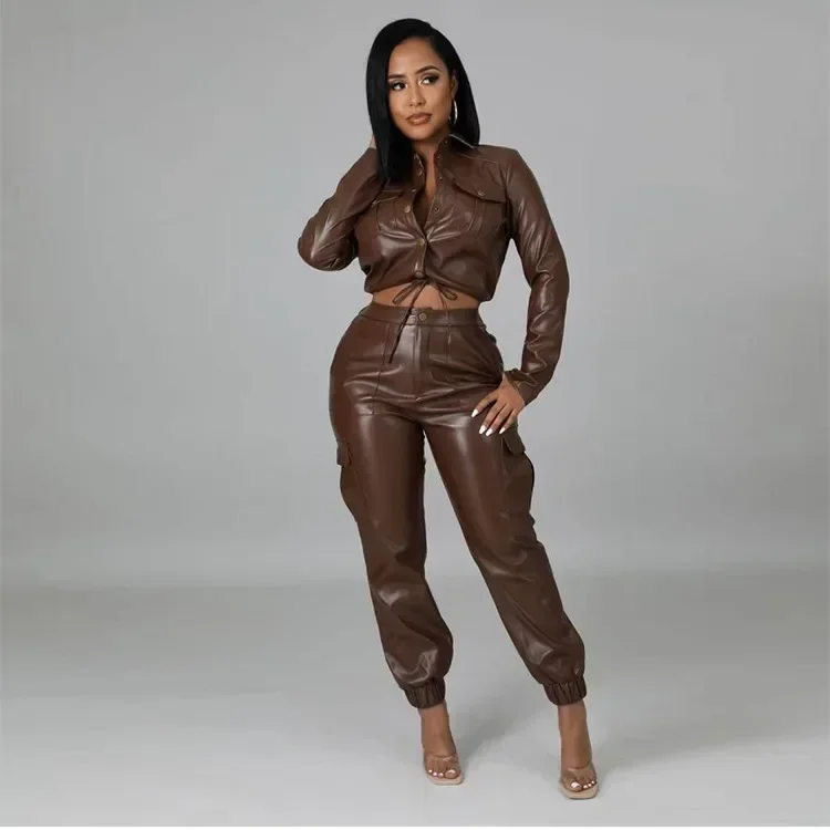 Women Pants Sets Two Piece Long Sleeve Cardigan Hidden Breasted Solid Zipper Fly Pencil Pants Slim Fit High Street Pockets - Image 24