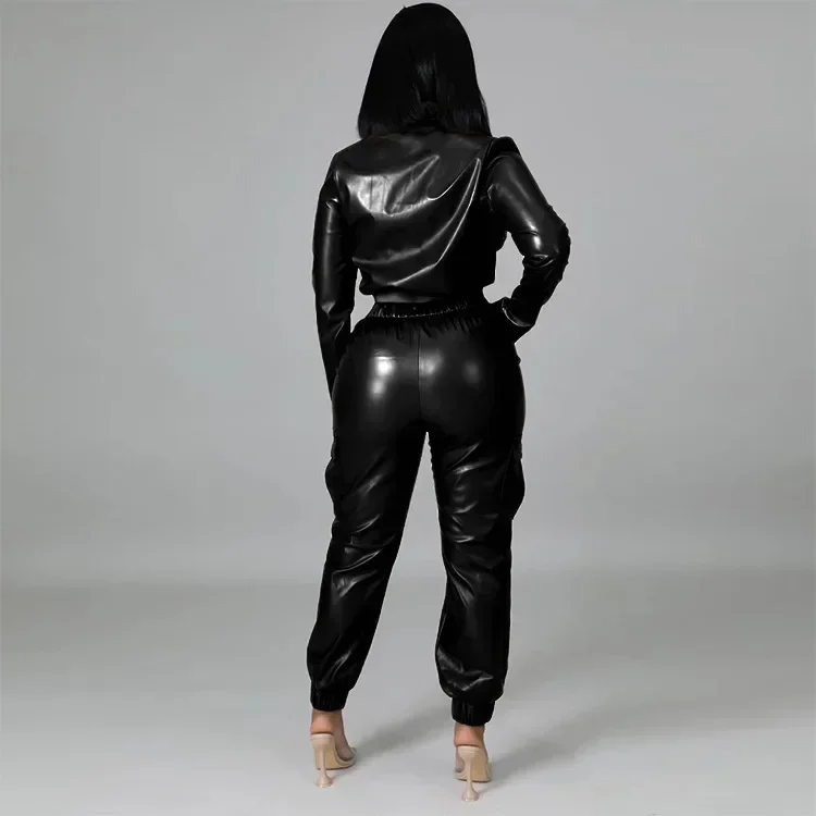Women Pants Sets Two Piece Long Sleeve Cardigan Hidden Breasted Solid Zipper Fly Pencil Pants Slim Fit High Street Pockets - Image 3