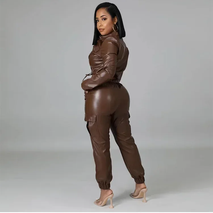 Women Pants Sets Two Piece Long Sleeve Cardigan Hidden Breasted Solid Zipper Fly Pencil Pants Slim Fit High Street Pockets - Image 4