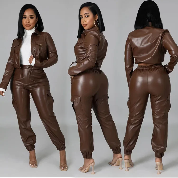 Women Pants Sets Two Piece Long Sleeve Cardigan Hidden Breasted Solid Zipper Fly Pencil Pants Slim Fit High Street Pockets - Image 7