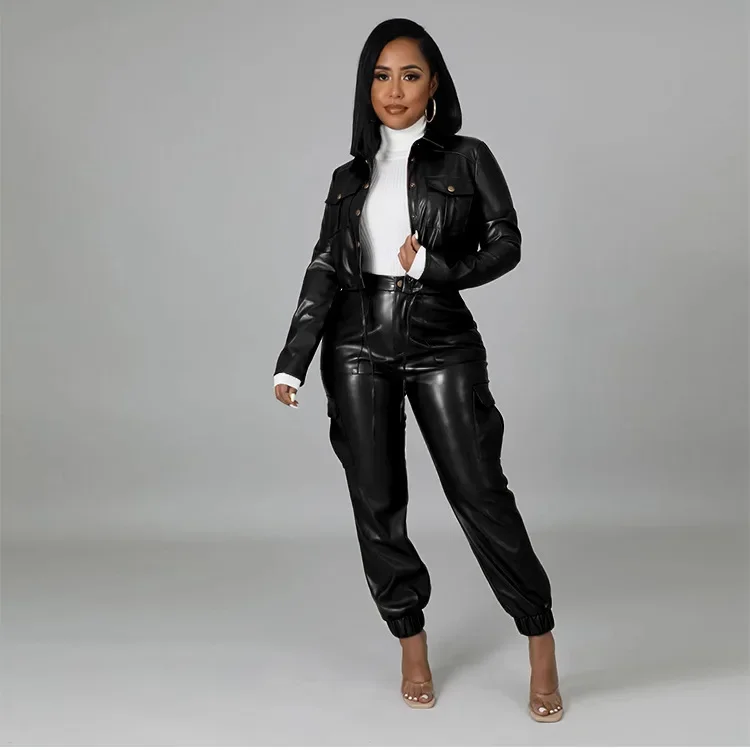 Women Pants Sets Two Piece Long Sleeve Cardigan Hidden Breasted Solid Zipper Fly Pencil Pants Slim Fit High Street Pockets - Image 9