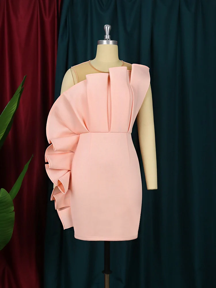 Women Pink Dress Party Ruffle Stylish Occasion Celebrate Sleveless Mesh Patchwork Elegant Slim Summer Homecoming Robe Gowns 2023 - Image 4