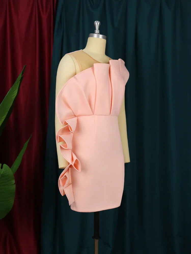 Women Pink Dress Party Ruffle Stylish Occasion Celebrate Sleveless Mesh Patchwork Elegant Slim Summer Homecoming Robe Gowns 2023 - Image 6