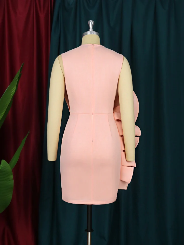 Women Pink Dress Party Ruffle Stylish Occasion Celebrate Sleveless Mesh Patchwork Elegant Slim Summer Homecoming Robe Gowns 2023 - Image 7