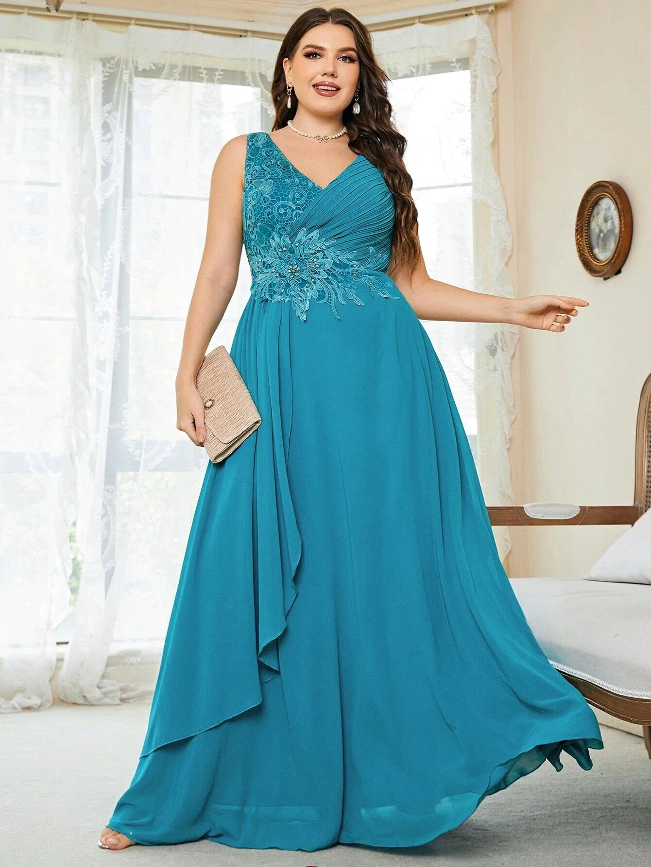 Women Plus Size Bridesmaid Dresses Wedding Elegant Lace Rhinestones Applique Party Dresses Large Size Lady Chiffon Evening Dress - Image 7