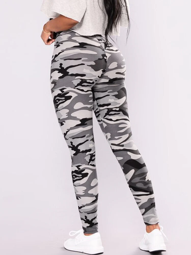 Women Print Tight Workout Camouflage Pants Push Up Leggings Fitness High Waist Trousers Gray Green Gym Clothing Dropshipping - Image 3