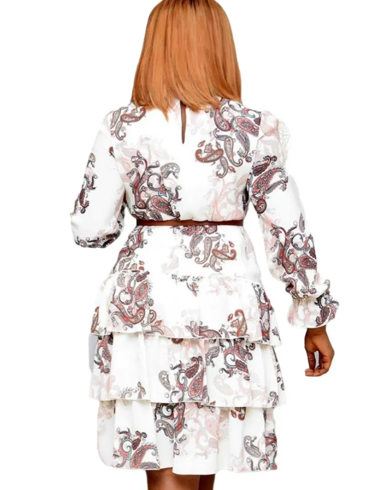 Women Printed Dresses Long Sleeves Bowtie Cake Dress Female Ruffles Pleated Africn Fashion Lovely Date Sweet Vestidos Big Size - Image 6