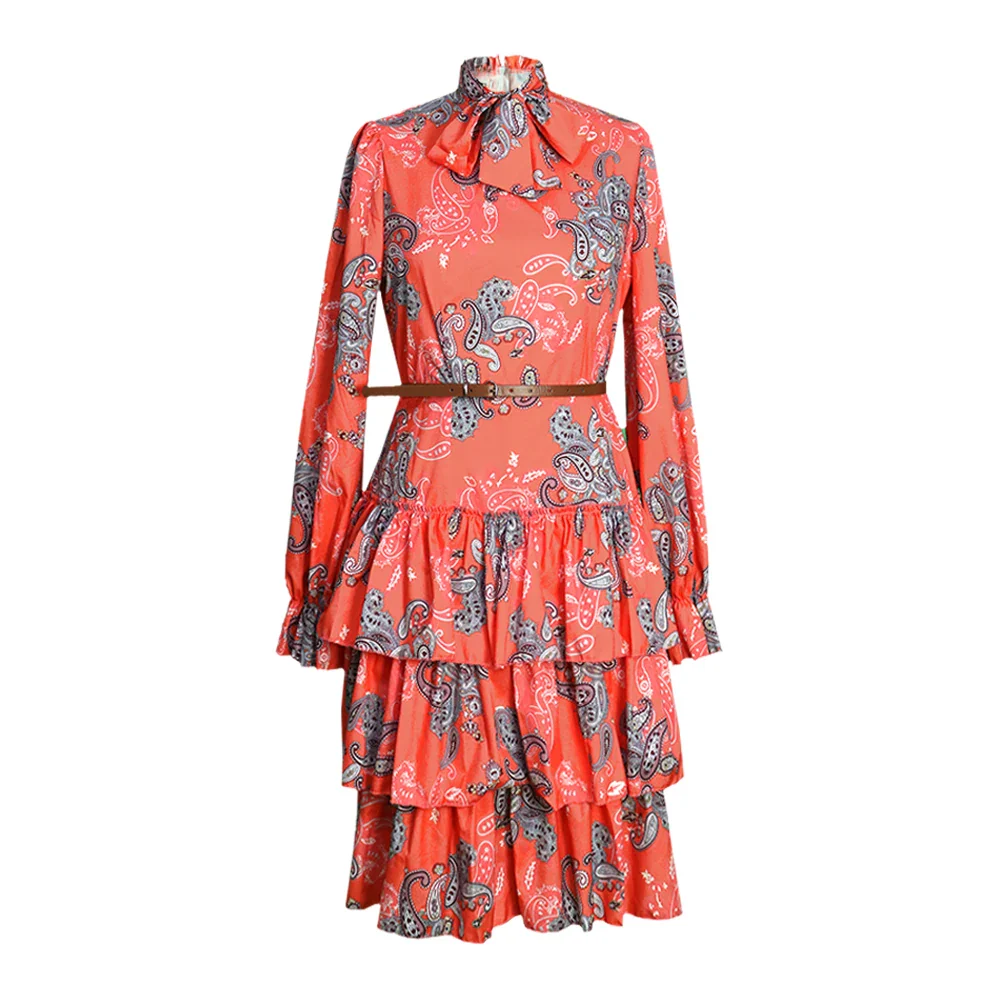 Women Printed Dresses Long Sleeves Bowtie Cake Dress Female Ruffles Pleated Africn Fashion Lovely Date Sweet Vestidos Big Size - Image 8