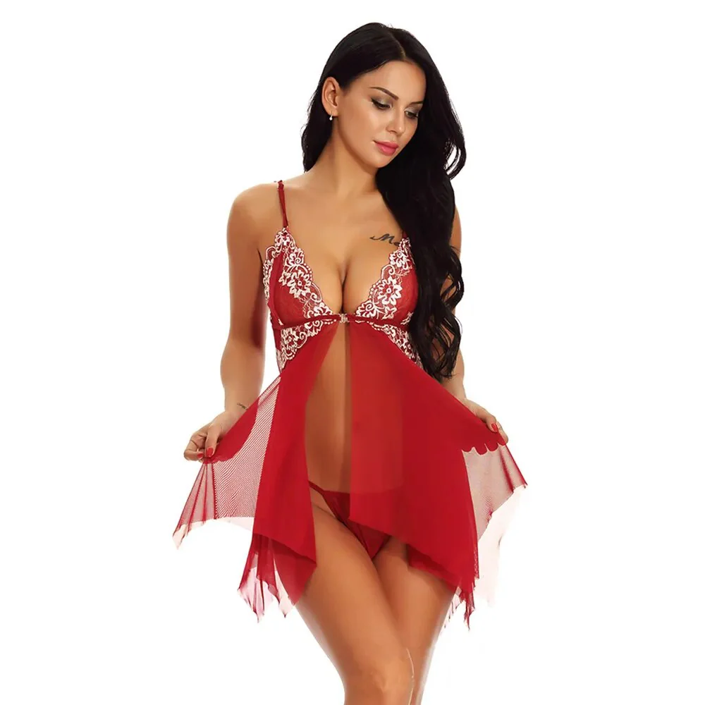 Women Sexy Nightwear See Through Plus Size S-XXXL Lace Nightgown Sleepwear Dress G-String Sexi Lingerie Robe Dropshipping - Image 4