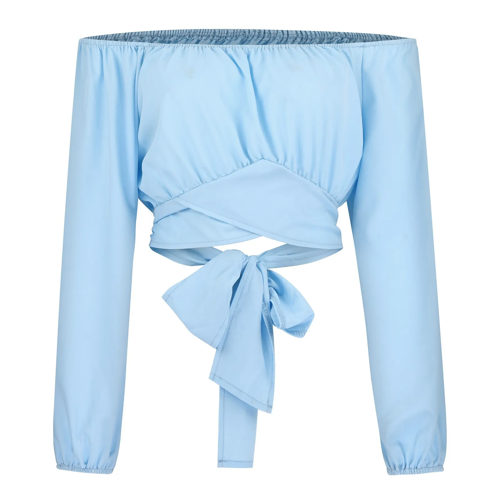 Women Sexy Off Shoulder Blouse Chic and Elegant Printing Lantern Long Sleeve Lace Up Bow Cropped Tops Casual Slim Shirts 2024 - Image 10