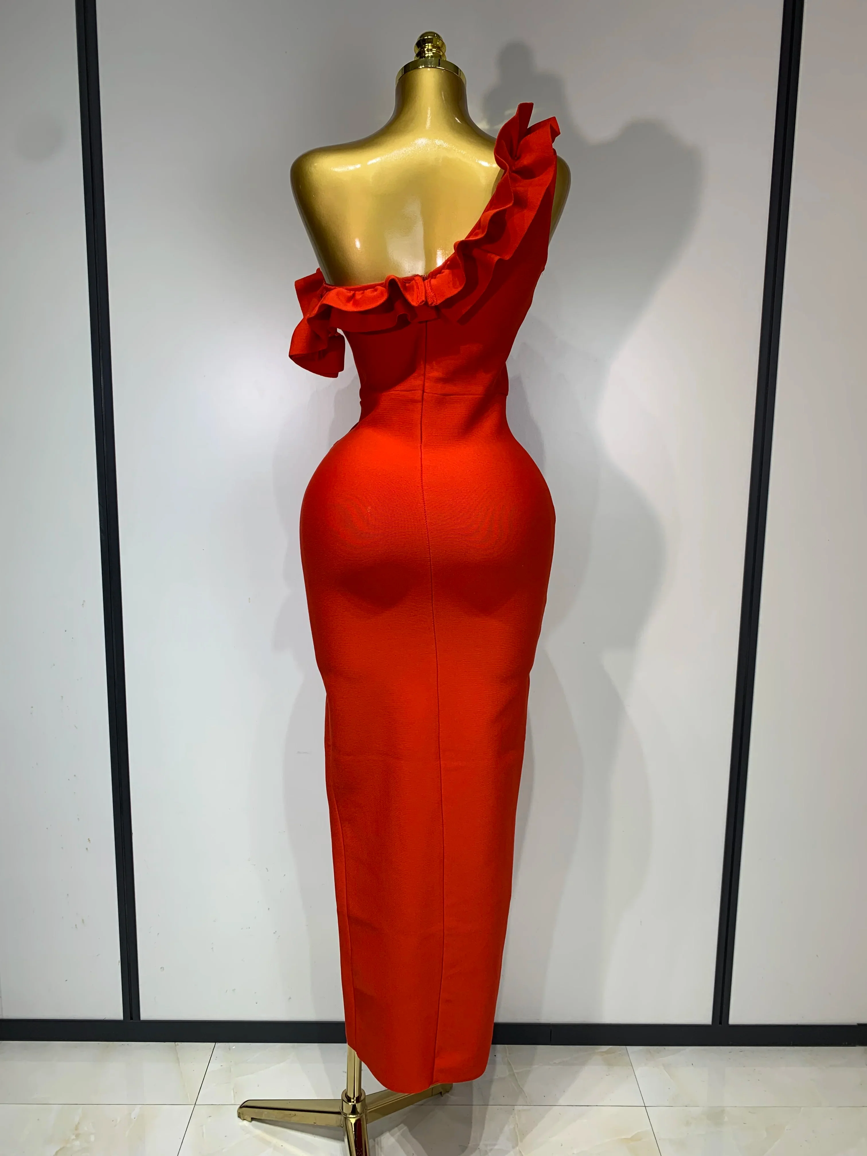 Women Sexy Off Shoulder Ruffles Midi Bodycon Bandage Dress 2025 Knitted Celebrity Elegant Evening Luxury Club Party Dresses - Image 4