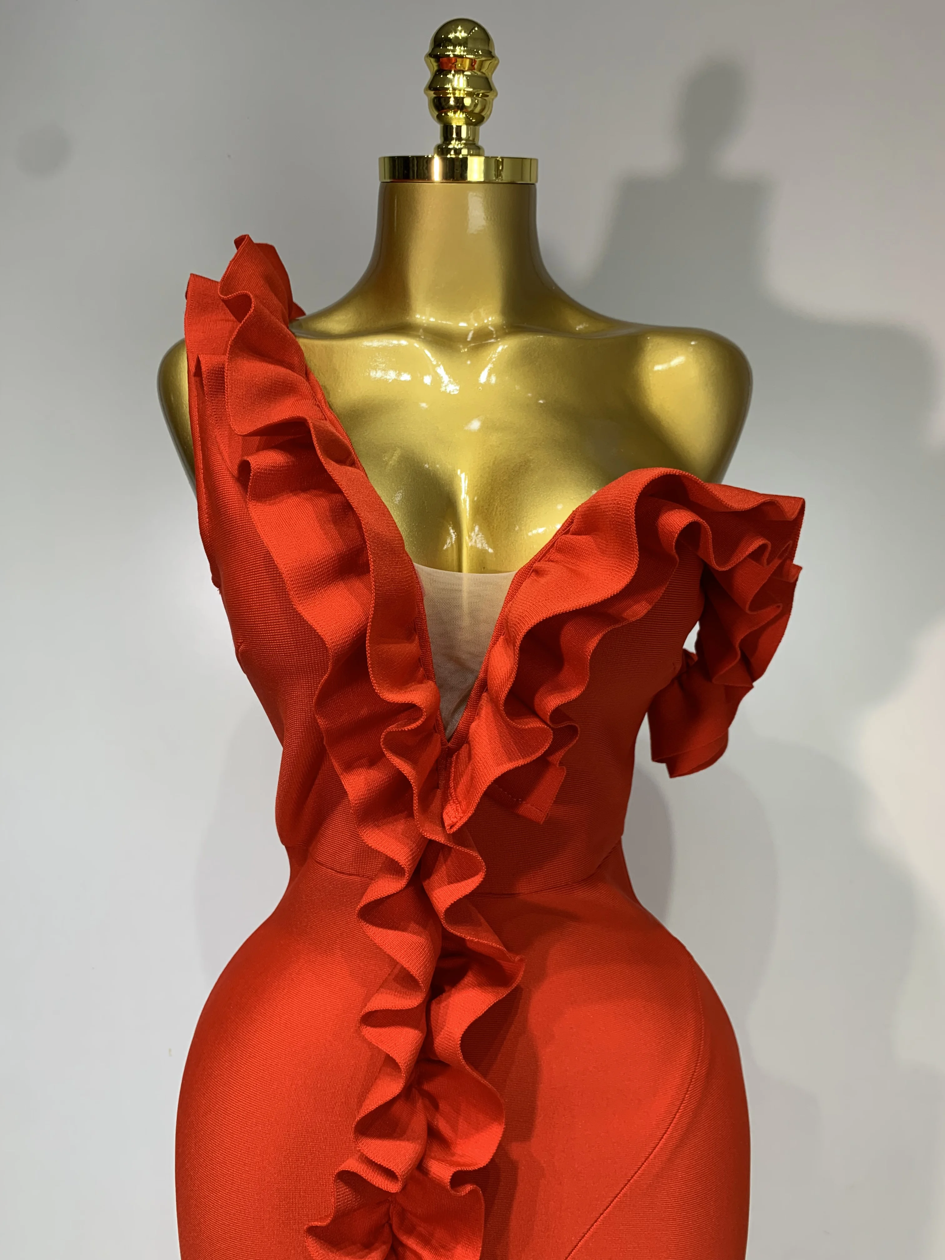 Women Sexy Off Shoulder Ruffles Midi Bodycon Bandage Dress 2025 Knitted Celebrity Elegant Evening Luxury Club Party Dresses - Image 5