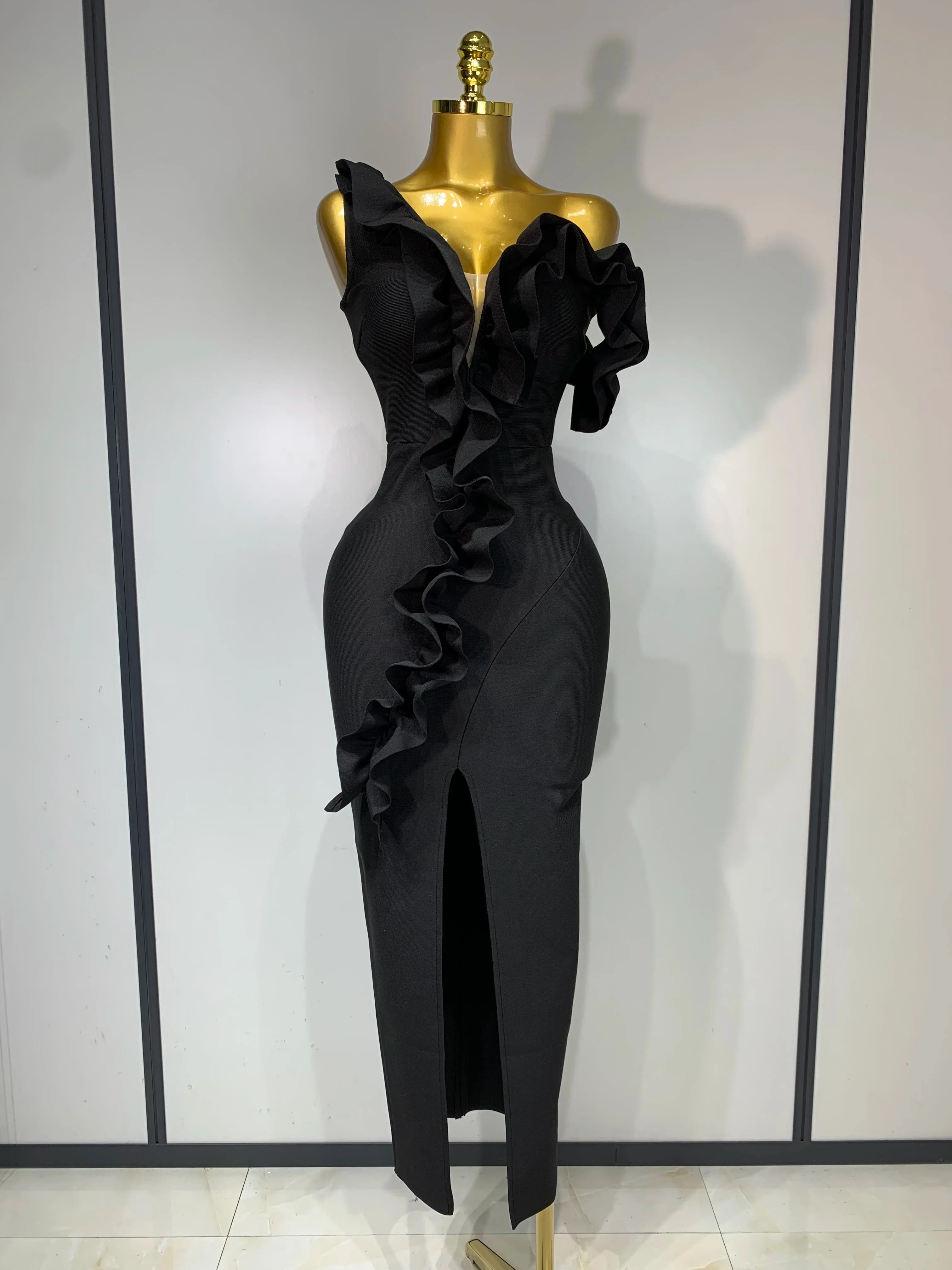 Women Sexy Off Shoulder Ruffles Midi Bodycon Bandage Dress 2025 Knitted Celebrity Elegant Evening Luxury Club Party Dresses - Image 7
