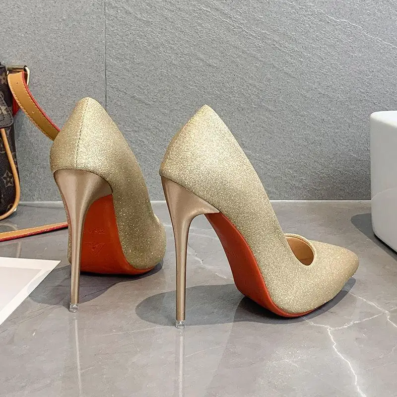 Women Shoes Pumps Office Lady Shoes Solid PU Pointed Head 12cm Super High Heel Thin Heels Party Sexy Strap Stiletto Women Heels - Image 9