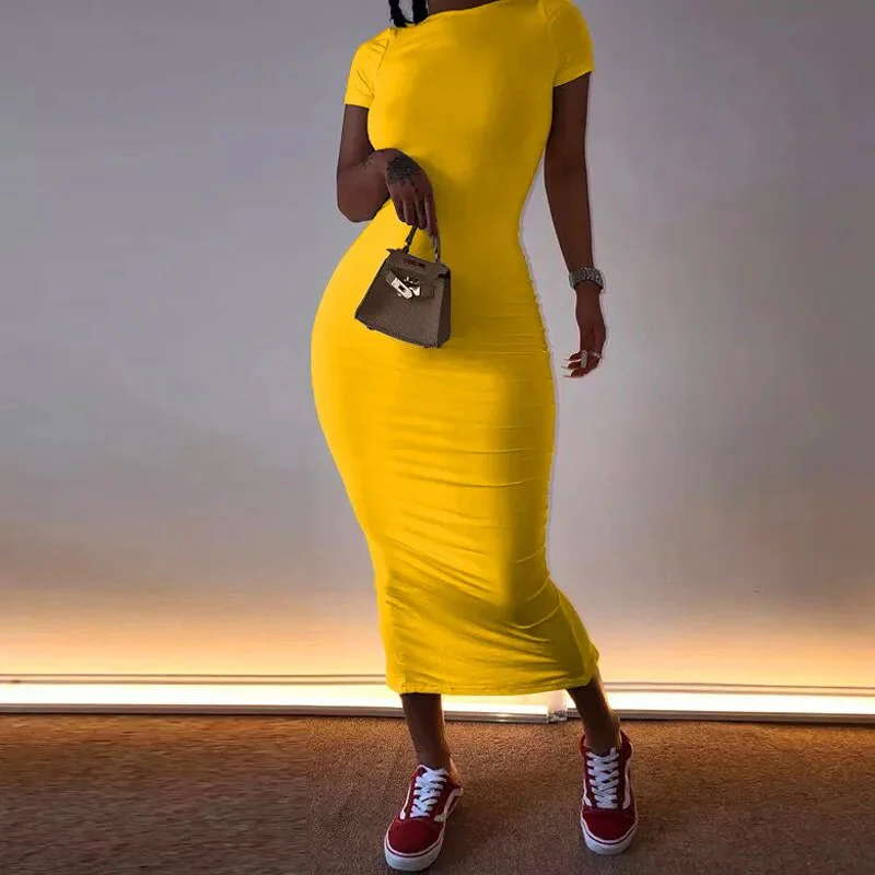 Women Short Sleeve O Neck Maxi Dress Casual Summer Solid Daily Dress Elegant Church Party Long Dress - Image 6