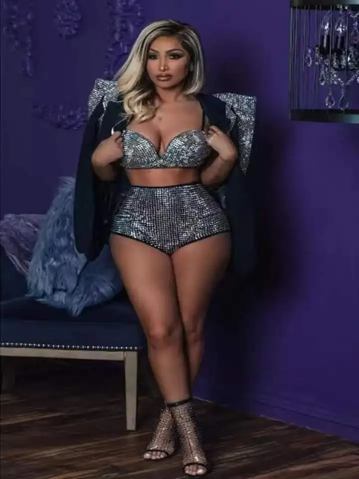 Women Singer Dance Bra Short Jacket Wear Sparkly Silver Rhinestones Outfit Set Nightclub Clothes Black Wear Birthday Outfit Set - Image 6